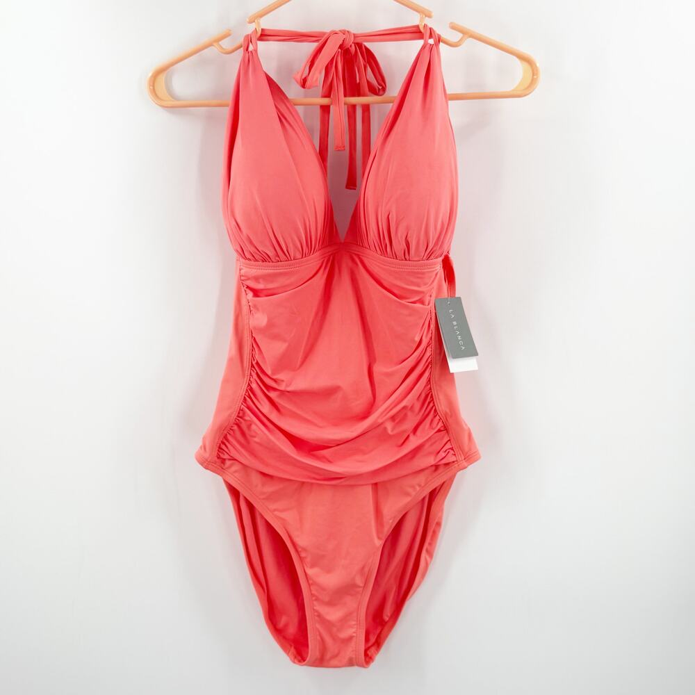 La Blanca Swimsuit SZ 12 NWT Island Goddess Birds of Paradise Halter One Piece